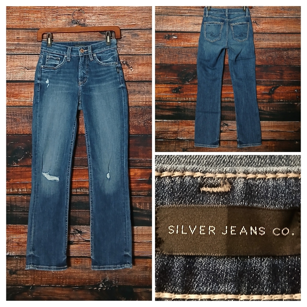 Silver Jeans 24 Avery Capri High Rise Distressed Blue Denim Stretch